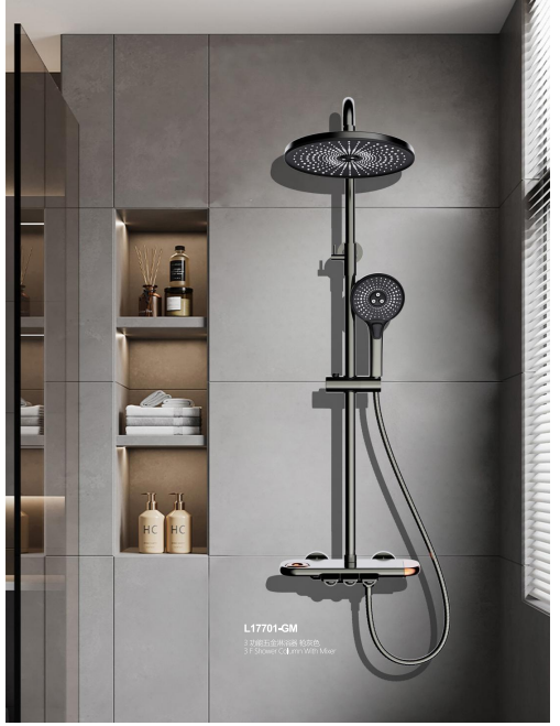 L17701 3 Functions Shower Column with Mixer & Push Button Control