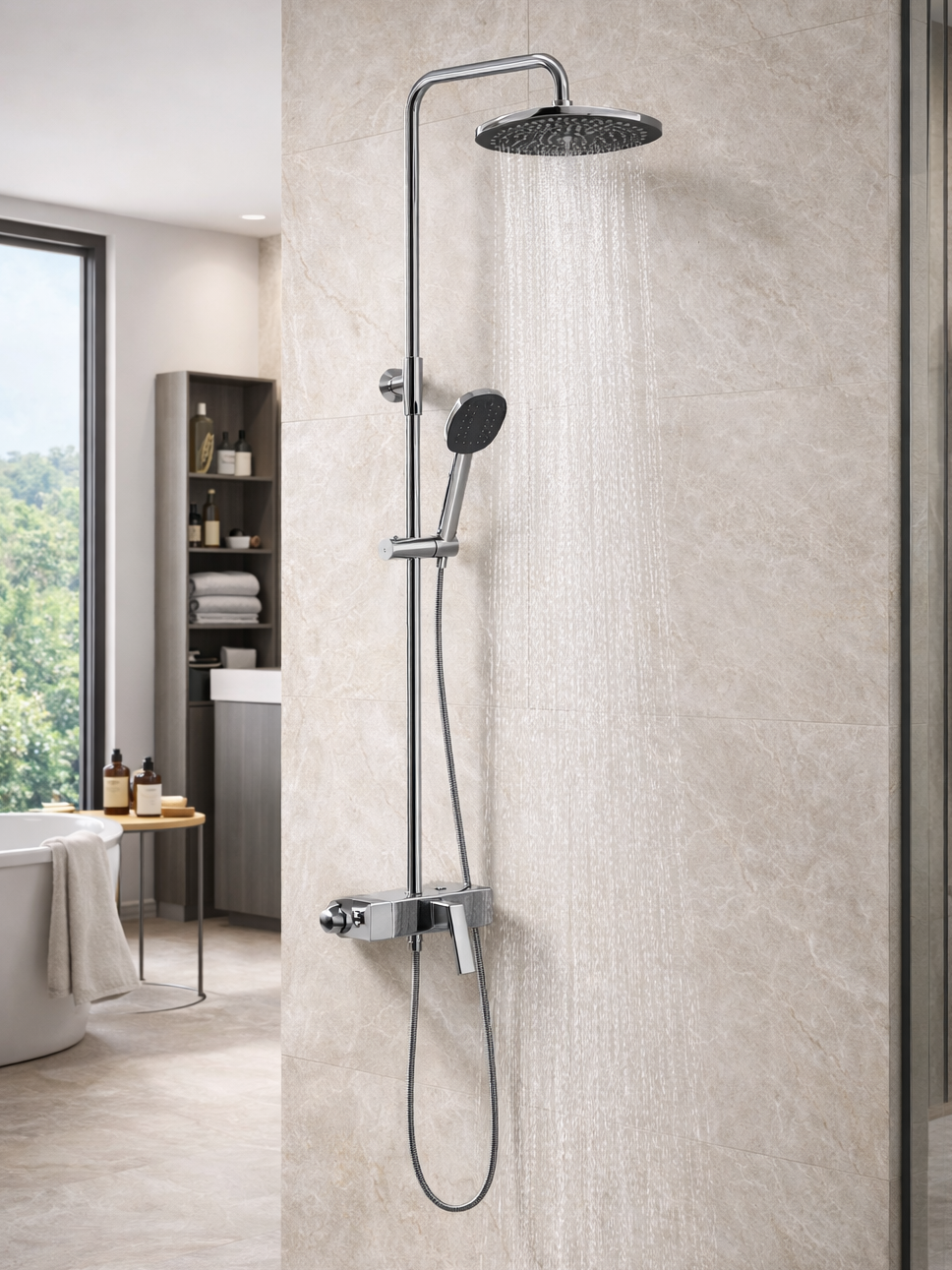 L16603 3-Functions Shower Column With Mixer | 9 Inch Round Rain Shower