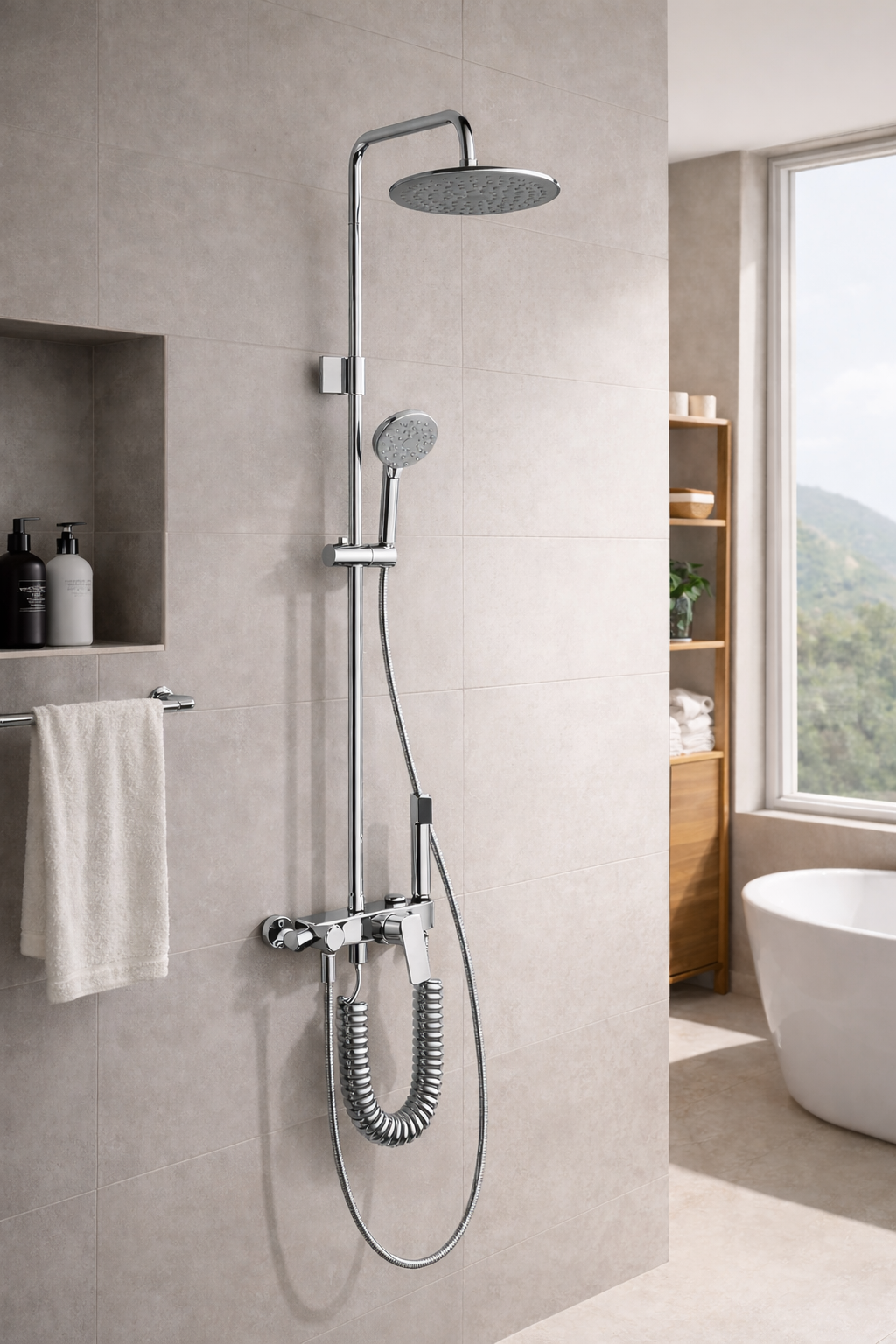 L 19017 4 Functions Shower Column with Mixer | 9 Inch Rain Shower Set L 19017 4 Functions Shower Column with Mixer | 9 Inch Rain Shower Set