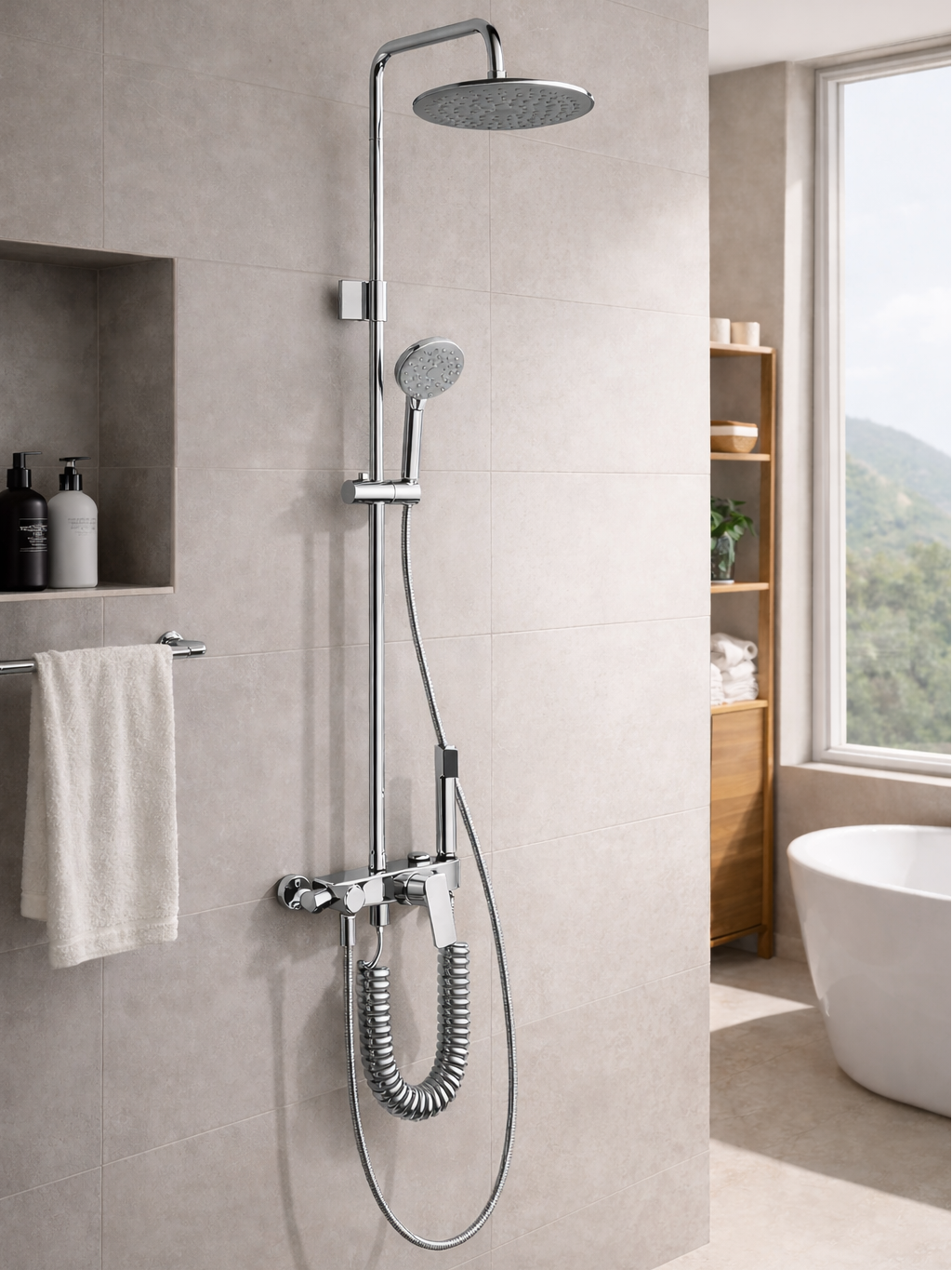 L 19017 4 Functions Shower Column with Mixer | 9 Inch Rain Shower Set 
