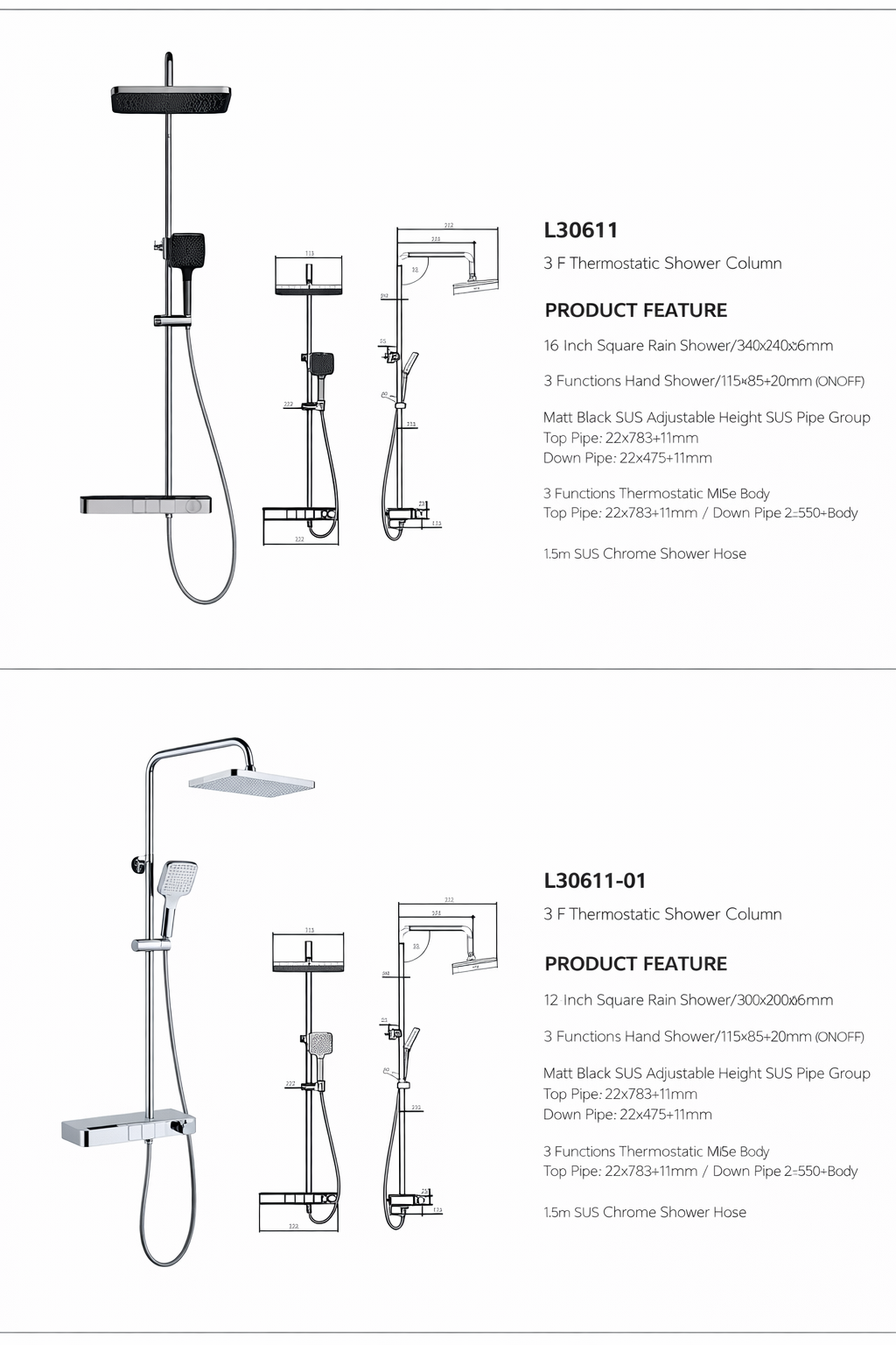 L30611 3-Functions Digital Thermostatic Shower Column with Filter & Shelf L30611 3-Functions Digital Thermostatic Shower Column with Filter & Shelf