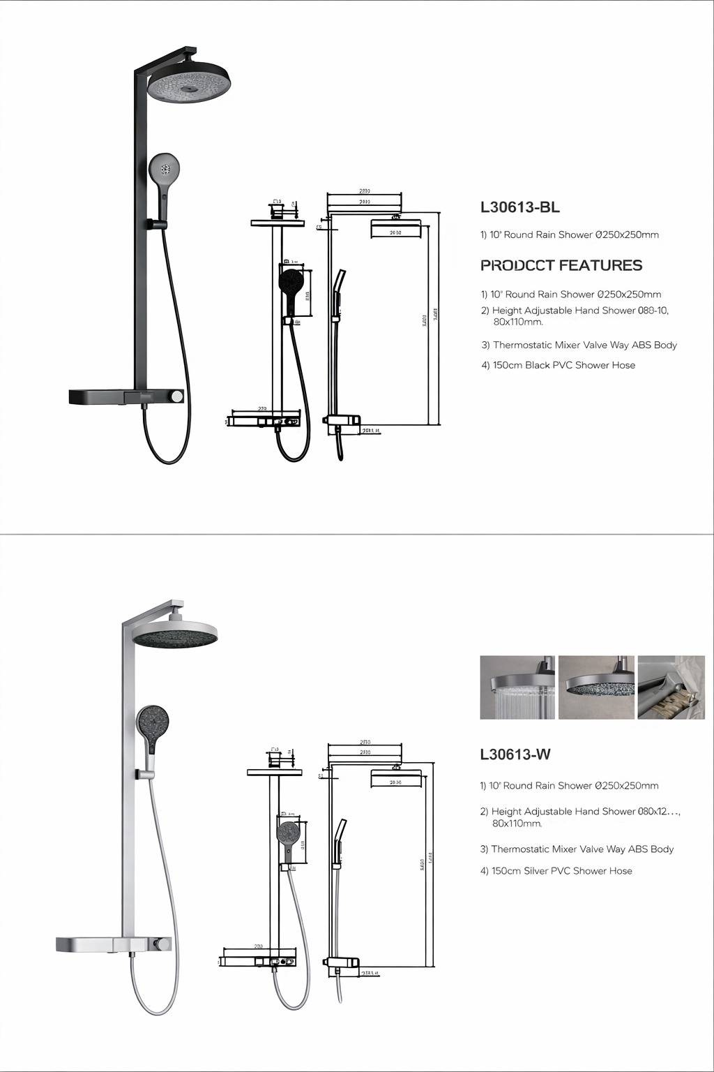L30613 3-Functions Thermostatic Shower Column | Brass Body | Anti-Scald Design L30613 3-Functions Thermostatic Shower Column | Brass Body | Anti-Scald Design
