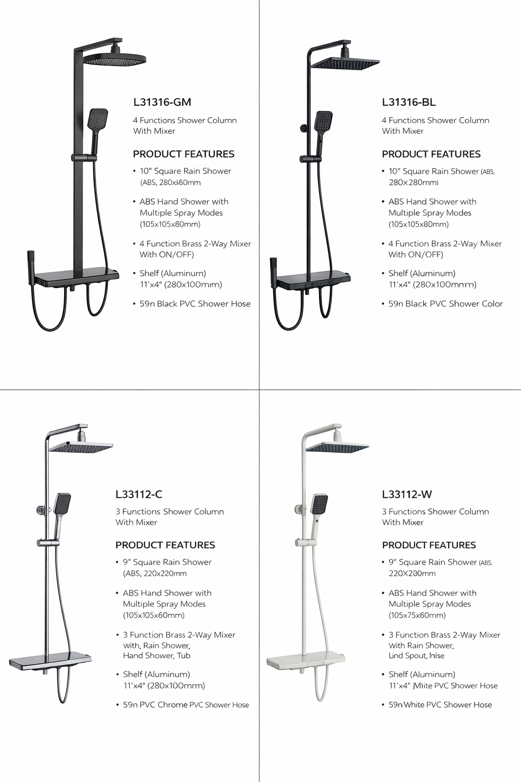 L31316 4 Functions Shower Column with Mixer & Spray Gun System L31316 4 Functions Shower Column with Mixer & Spray Gun System
