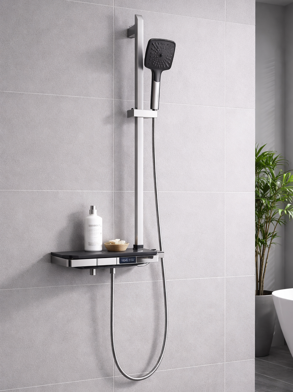 B33122B-C 2 Functions Shower Set with Shelf | Sliding Bar & Digital Display Mixer