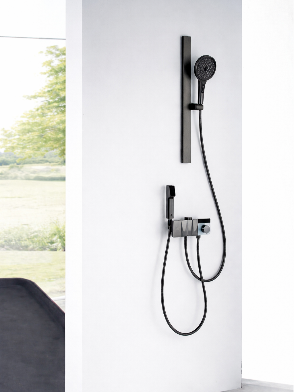 B39001 3 Functions Shower Set with Shelf | Aluminium Sliding Bar Bathroom System