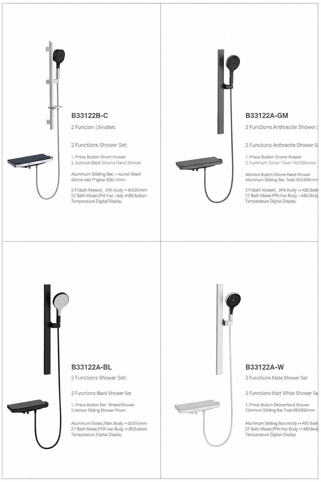 B33122A-W 2 Functions Matt White Shower Set with Shelf | Aluminium Sliding Bar B33122A-W 2 Functions Matt White Shower Set with Shelf | Aluminium Sliding Bar
