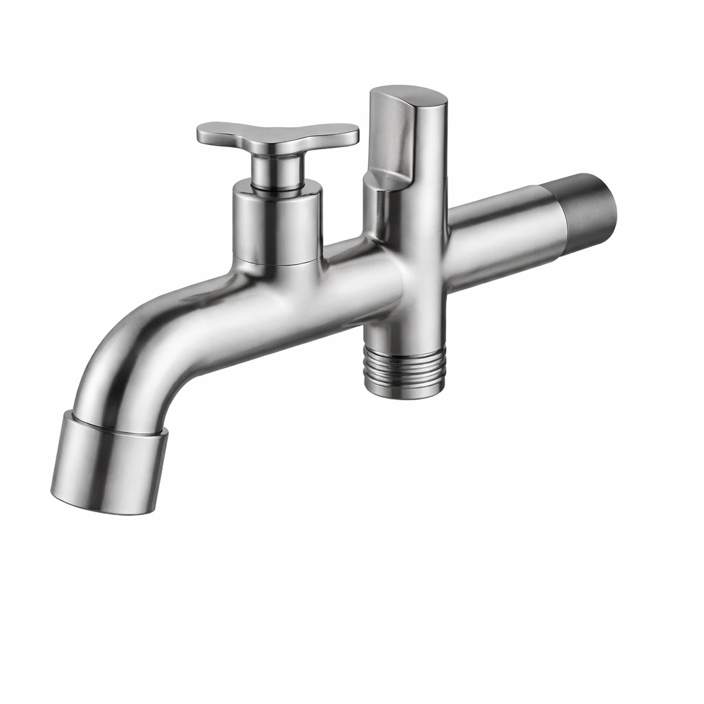 K50901 2-Function 304 Stainless Steel Bibcock | Dual Handle Quick-Open Tap