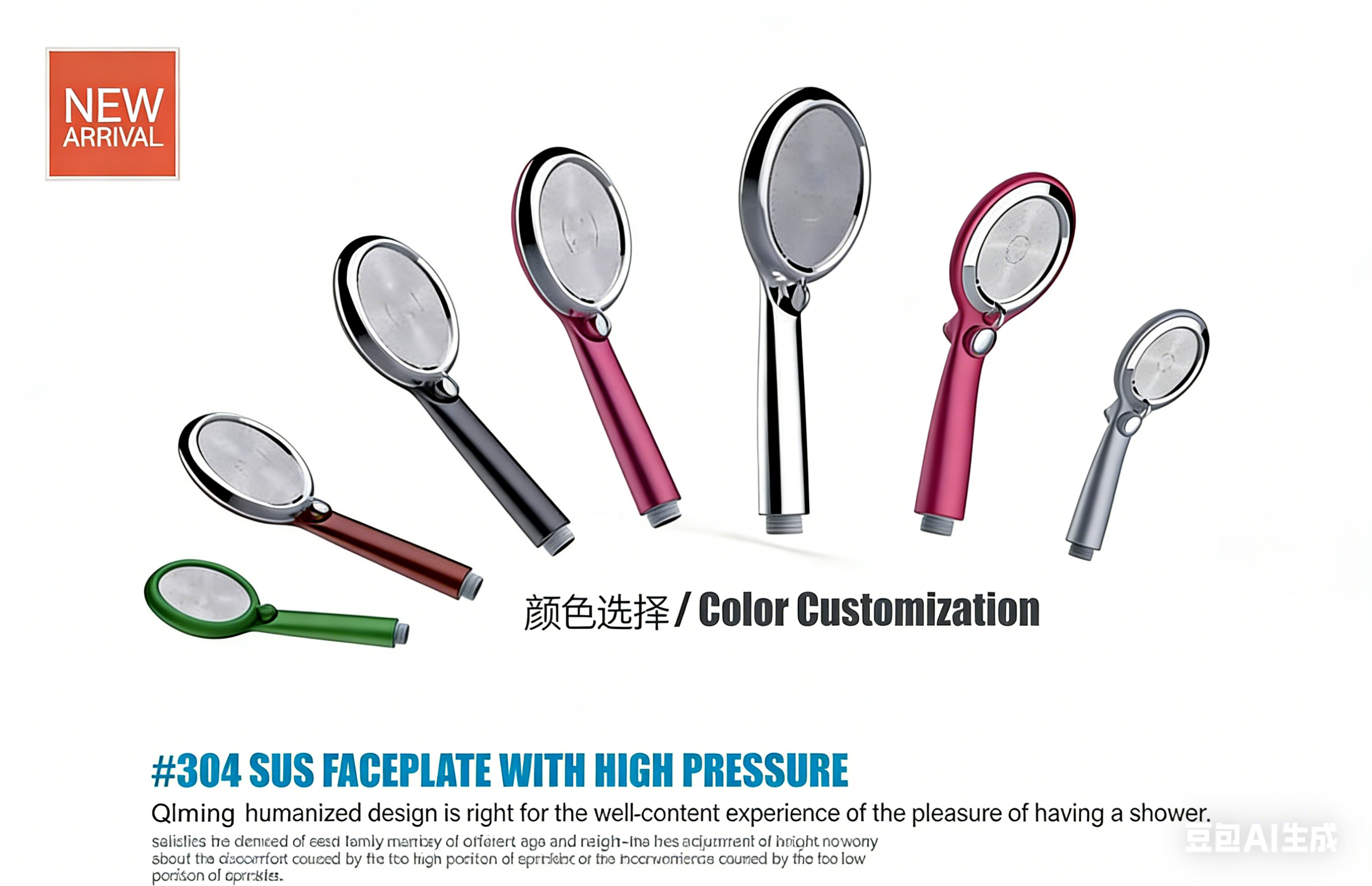 H23401-BL Pressurized Hand Shower with ON/OFF Button | SUS304 Faceplate Black Handheld Shower Head 