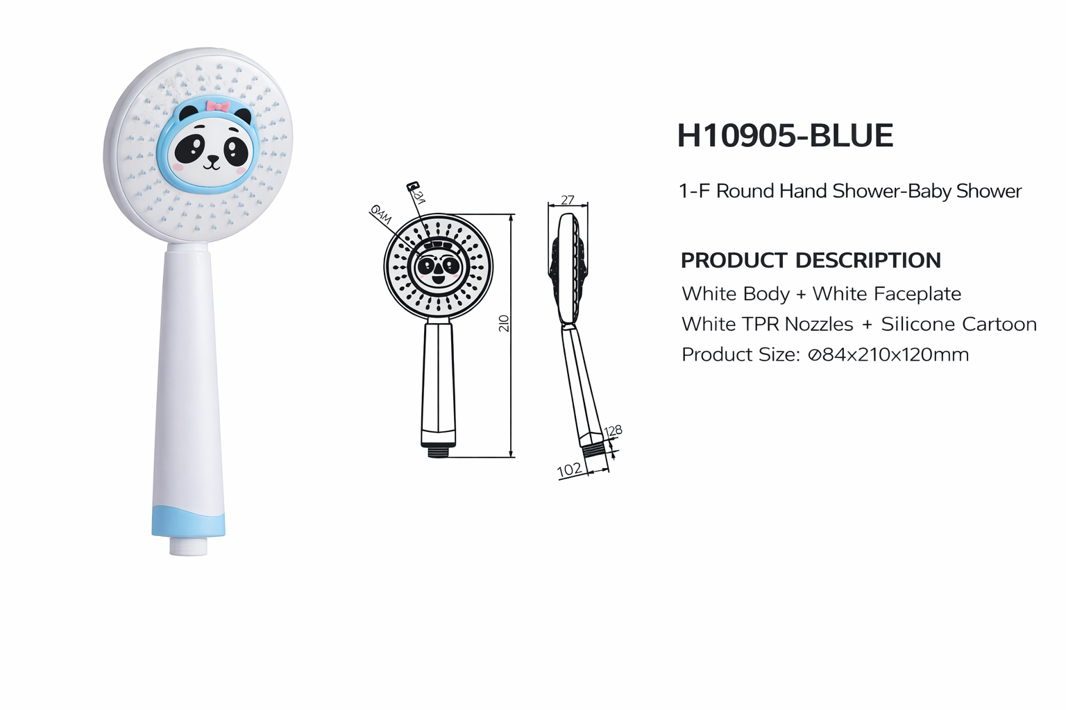 H10905 Kids Handheld Shower Head Panda Design | 1 Function Baby Shower | Bathroom Shower Supplier