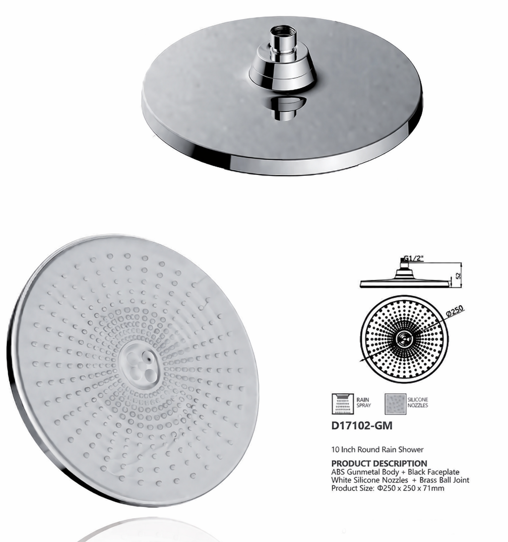 10 Inch Round Rain Shower Head ABS Chrome Top Shower with Silicone Nozzles – Model D17102-CW 10 Inch Round Rain Shower Head ABS Chrome Top Shower with Silicone Nozzles – Model D17102-CW