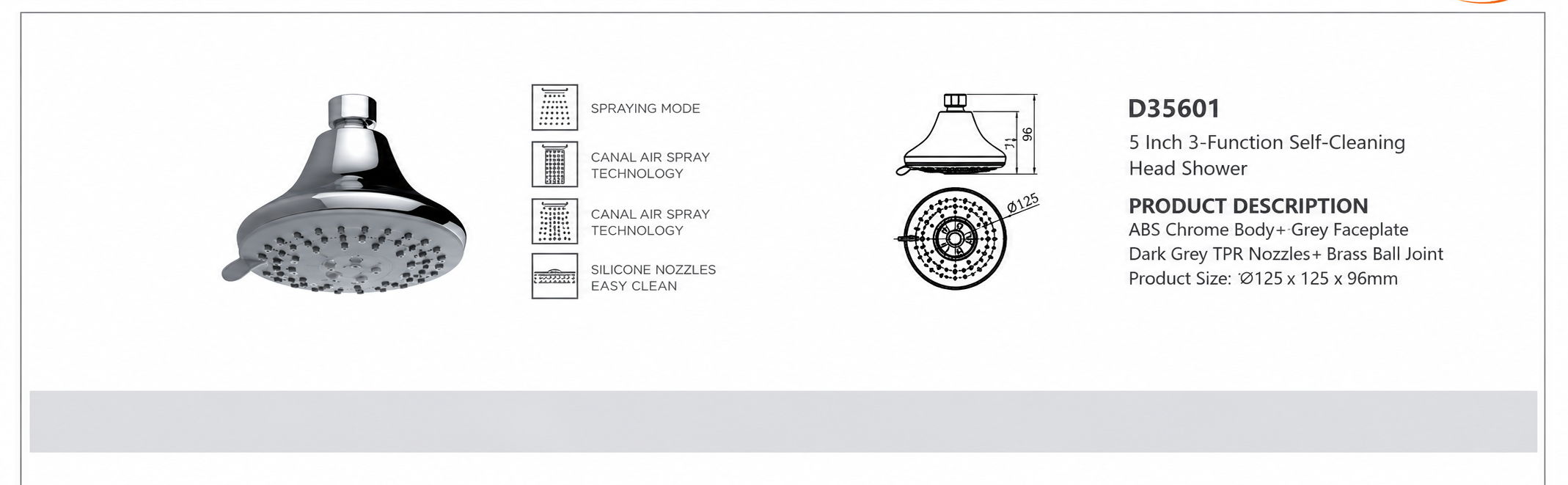 5 Inch 3-Function Self-Cleaning Rain Shower Head | ABS Chrome Bathroom Shower Head Supplier & OEM 