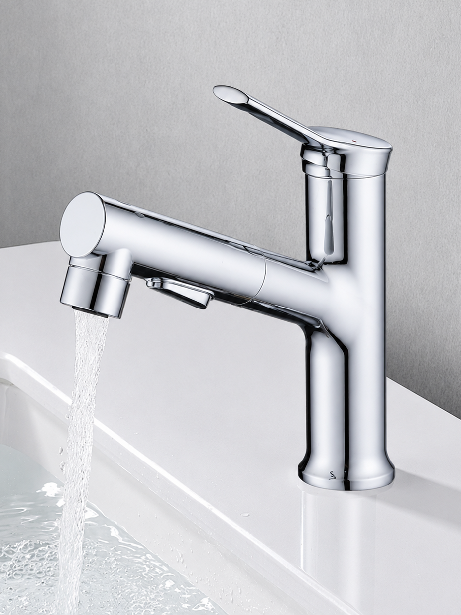 Multifunction Pull-Out Basin Faucet| 3 Spray Modes Chrome Bathroom Mixer Tap for B2B Wholesale & OEM