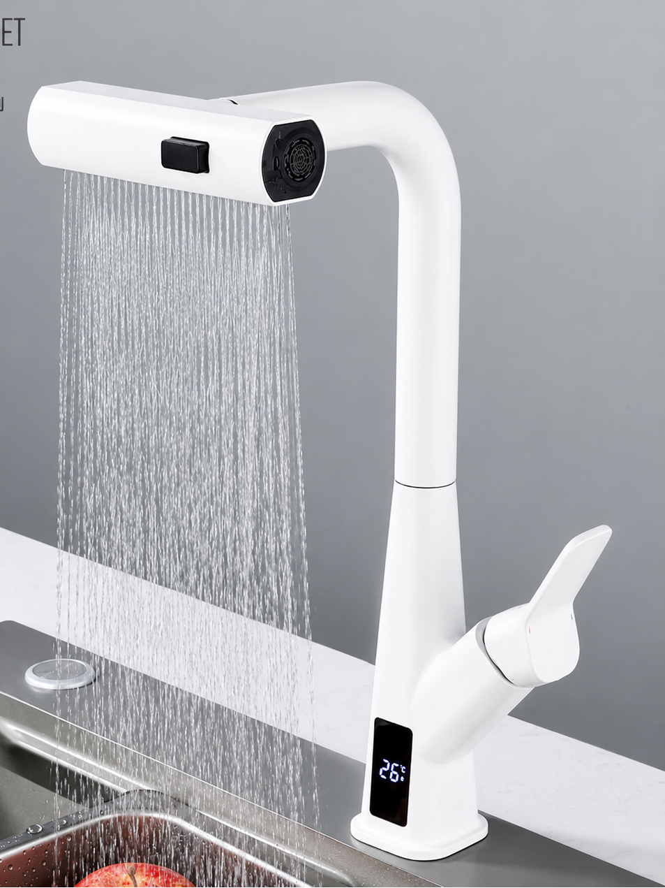 3 Spray Modes Pull Down Kitchen Faucet YT-241A White Digital Temperature Display Kitchen Faucets OEM