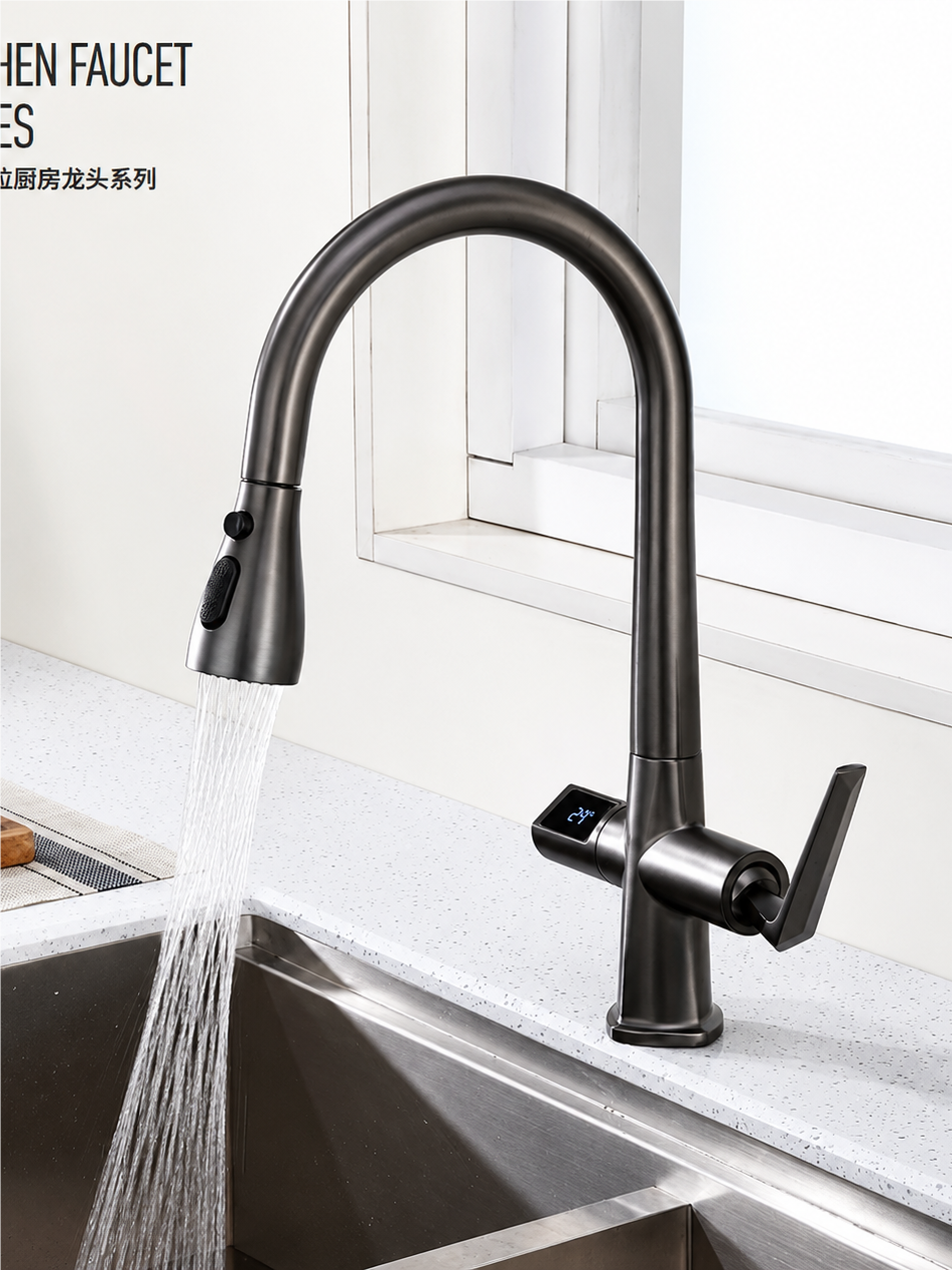 YT-233 3-Mode Pull Out Kitchen Faucet | LED Digital Display Kitchen Sink Mixer Tap Manufacturer