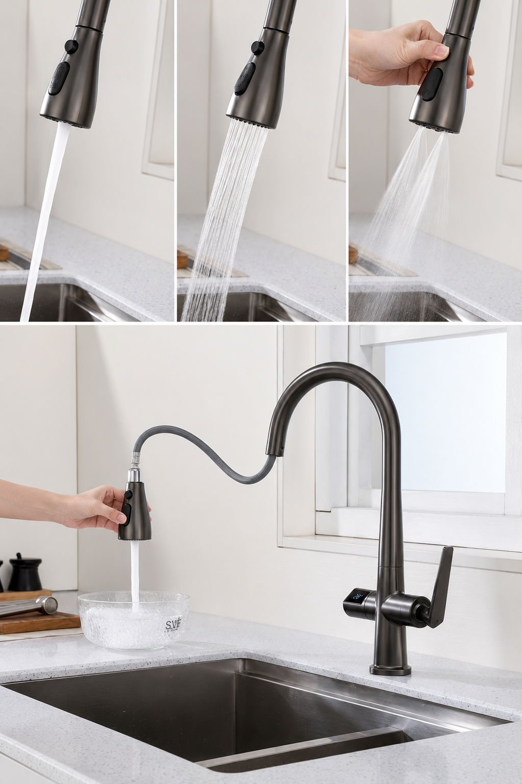 YT-233 3-Mode Pull Out Kitchen Faucet | LED Digital Display Kitchen Sink Mixer Tap Manufacturer